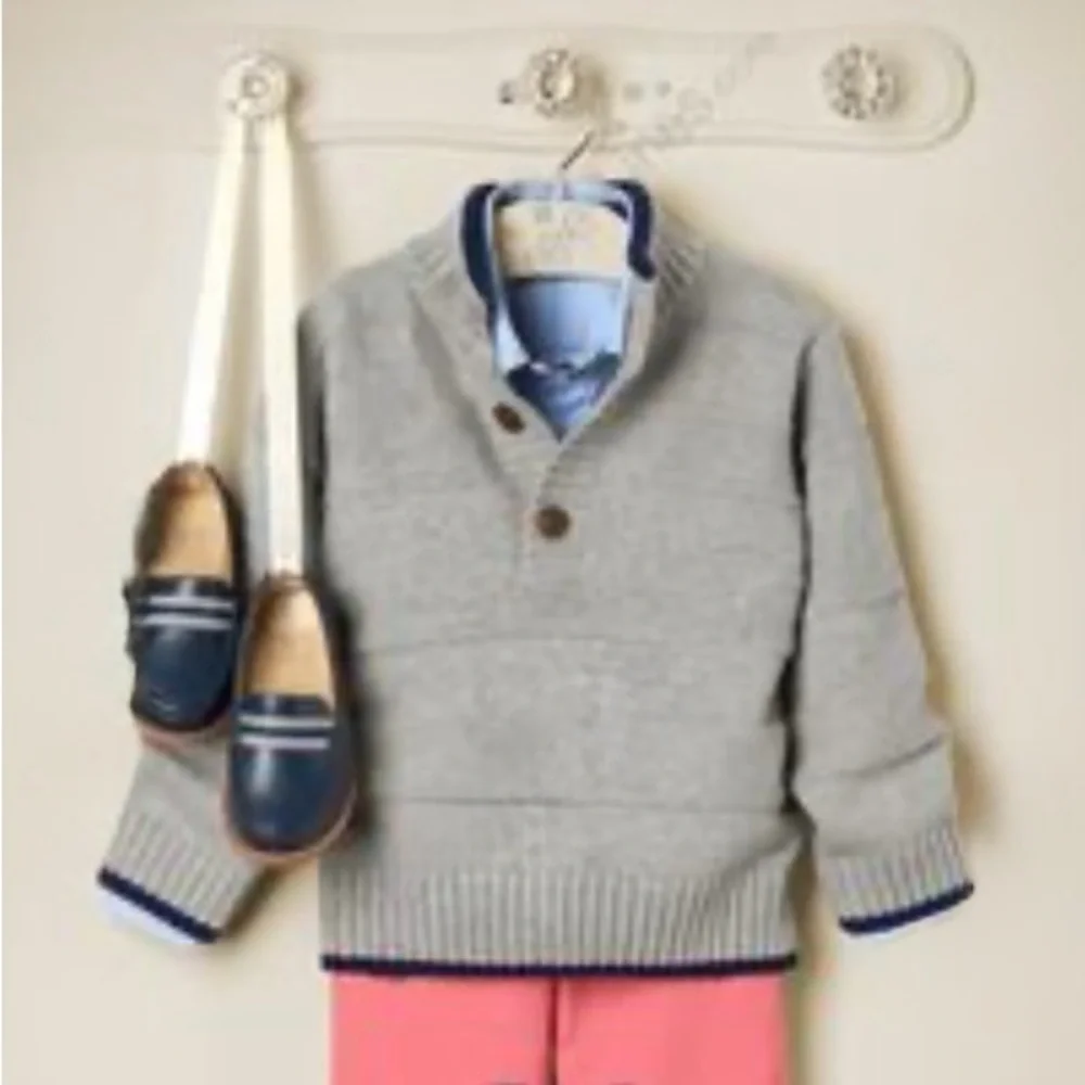 Janie and Jack Boys Textured Henley Sweater Gray Preppy Knit 12-18 Months💚